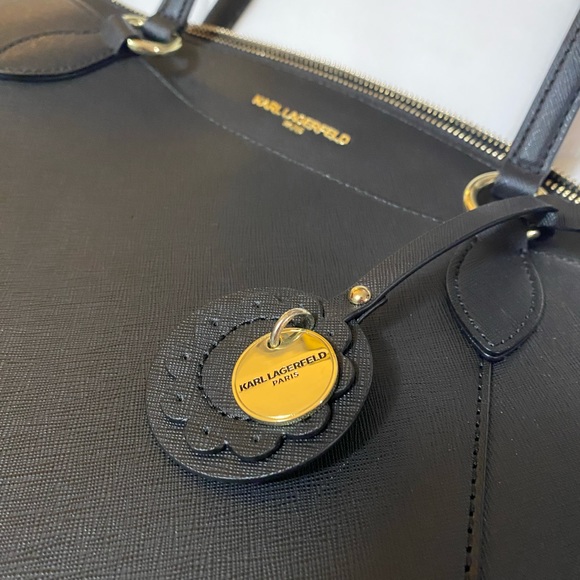 KARL LAGERFELD PARIS Black and Gold Tote Bag/ Purse - Picture 2 of 5